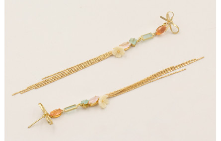 Pendientes lazada con cabujones de cristal colores