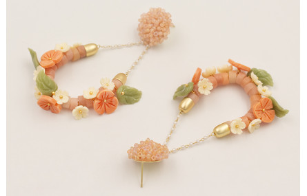 Pendientes discos piedra rosada con flores y hojas