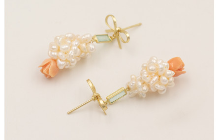 Pendientes lazada con entrepieza cristal agua oro 