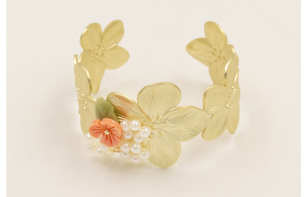 Brazalete flores dorado amte con rama de perlas y 