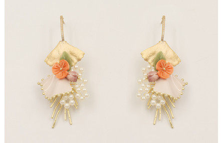 Pendientes semi ovalado con brillos, colgnte rama 