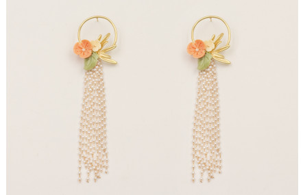 Pendientes aro rama dorada mate con fleco de caden