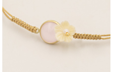 Pulsera hilo dorado con nudo serpiente, brillo ros