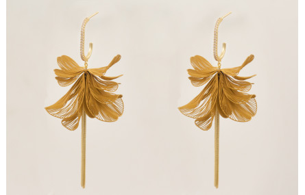 Pendientes flores moldeables mostaza con perno sem