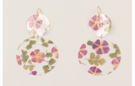 Pendientes lentejuelas discos con flores naturales
