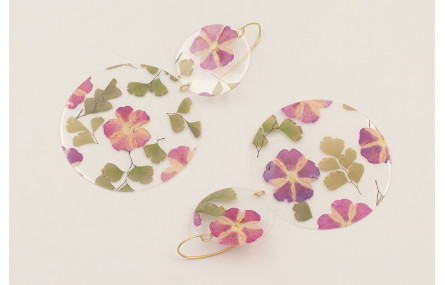 Pendientes lentejuelas discos con flores naturales