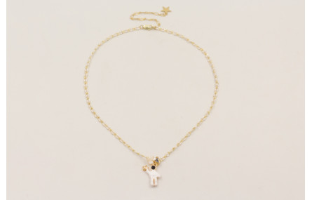 Collar cadena eslabón esmaltado blanco con colgant