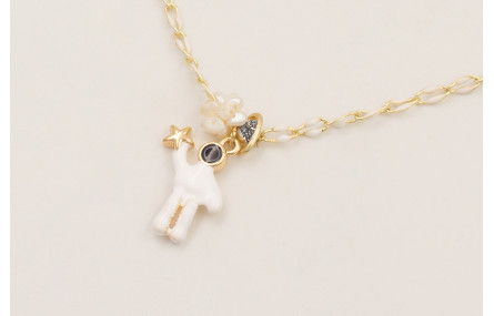 Collar cadena eslabón esmaltado blanco con colgant