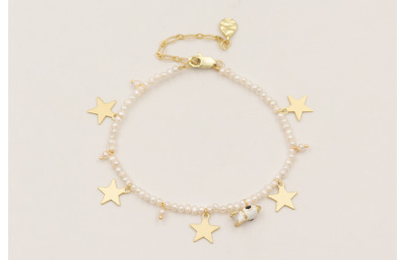 Pulsera perlitas naturales con estrellas dorado ma