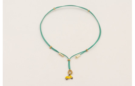 Collar cordón hilo dorado color turquesa,nudos mac