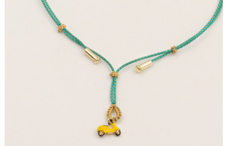 Collar cordón hilo dorado color turquesa,nudos mac