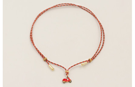 Collar driza hilo metálico rojizo y rosa,nudos mac