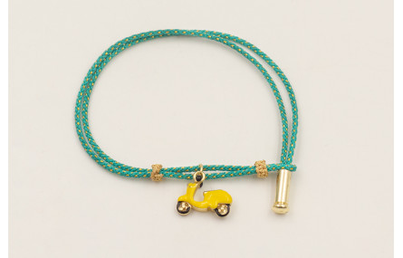 Pulsera cordón hilo dorado color turquesa doble,nu