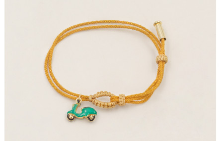 Pulsera cordón hilo dorado color mostaza,nudos mac