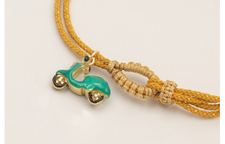 Pulsera cordón hilo dorado color mostaza,nudos mac