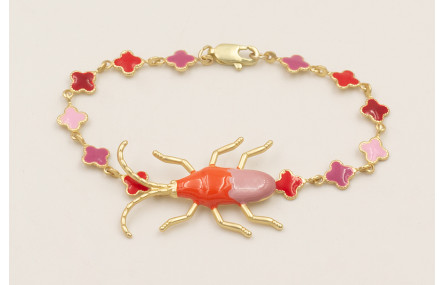 Pulsera cadena mini treboles esmaltados lila,rojo,