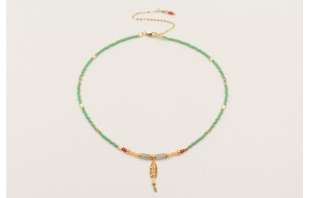 Collar ORO18K con bolas piedra verde opaco,colgant