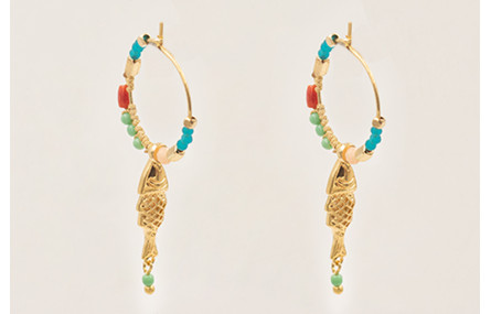 Pendientes ORO18K pez colgando con semipreciosas a