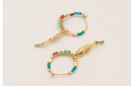 Pendientes ORO18K pez colgando con semipreciosas a