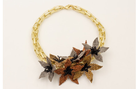 Collar completo piezas tubulares dorado mate con f