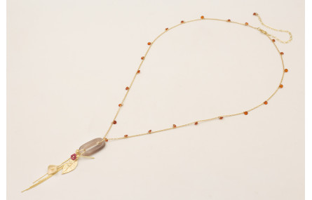 Collar cadena cristales marrones, eslabón jade gri