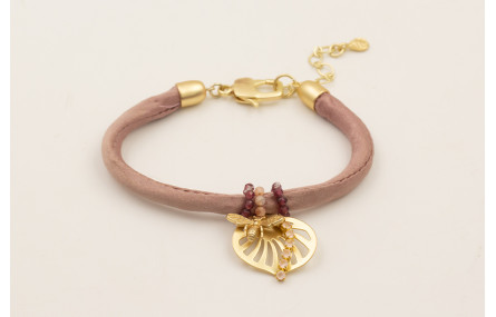 Pulsera seda rellena color gris con aritos de semi