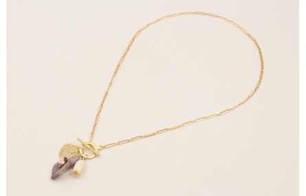 Collar cadena eslabón pequeño dorado mate con tuli