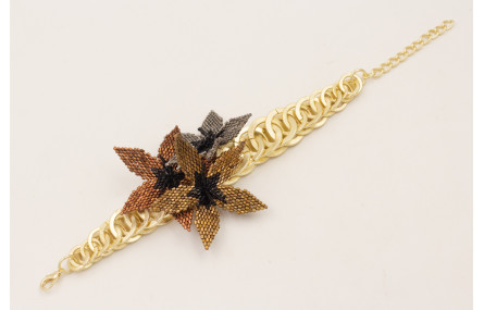 Pulsera completa de aros entrelazados dorado mate 