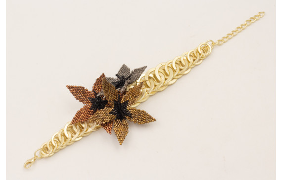 Pulsera completa de aros entrelazados dorado mate 