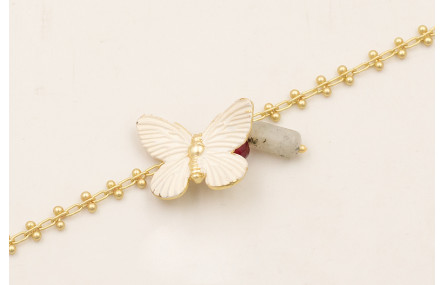 Pulsera cadena entrelazada 2 bolas dorado mate con