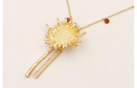 Collar cadena cristales marrones, colgante girasol