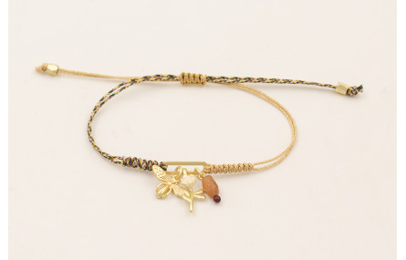 Pulsera de hilo por mitades dorado, verde,morado c