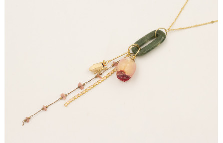 Collar largo cadena chapitas dorada mate con eslab