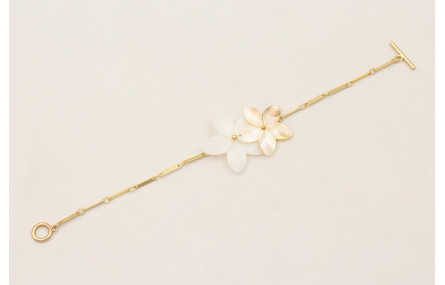 Pulsera cadena listones dorado mate con 2 flores d