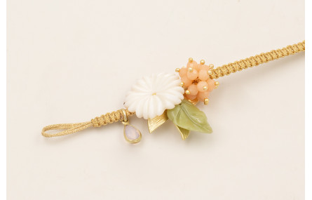 Pulsera nudo macramé hilo dorado con burruño facet