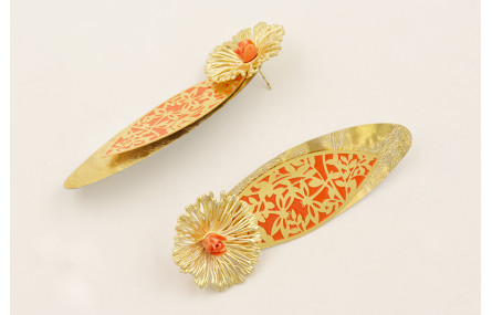 Pendientes flor grande con flor de resina coral, c