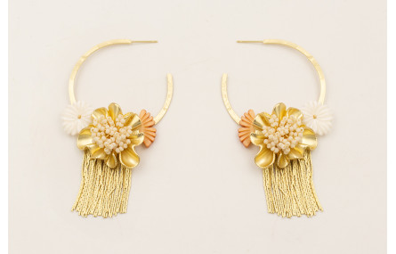 Pendientes aro labrado con colgante fleco, flor na