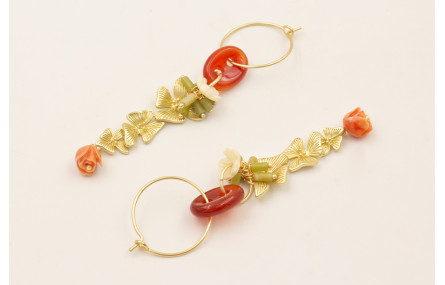 Pendientes aro pequeño, eslabón jade marrón, trio 