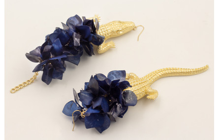 Pendientes cocodrilo con flores de lenejuelas azul