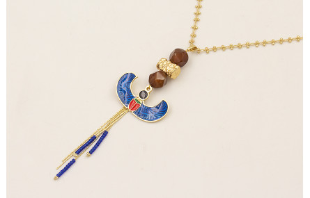 Collar esfinge egipcia esmalte azul, facetadas mar