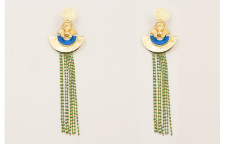 Pendientes disco dorado mate con faraón esmaltado 