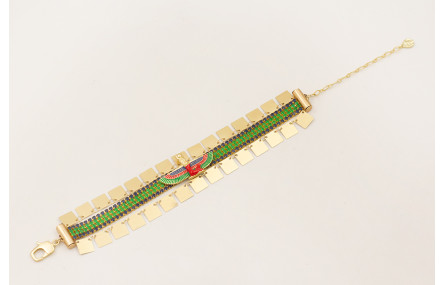 Pulsera cadena de strass verde y azul marino con c