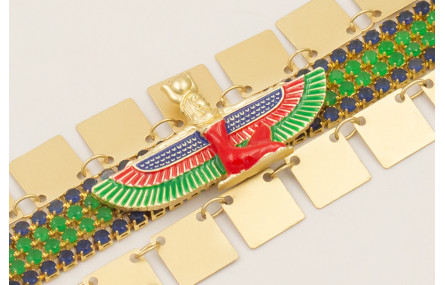 Pulsera cadena de strass verde y azul marino con c