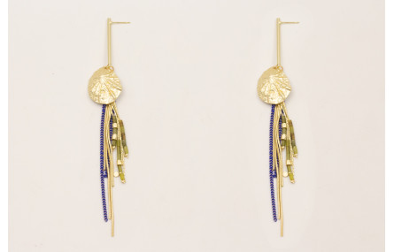 Pendientes perno palo dorado mate con concha marin