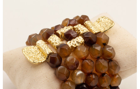 Pulsera ancha facetadas irregular marrón traslucid