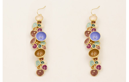 Pendientes malla rombo dorado mate con semi bolas 