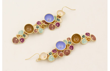 Pendientes malla rombo dorado mate con semi bolas 