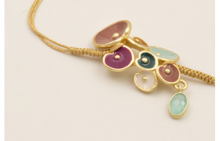 Pulsera hilo dorado con nudo serpiente y centro fl