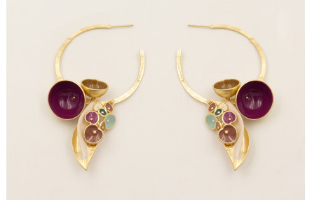 Pendientes aro labrado dorado mate con semibolas e