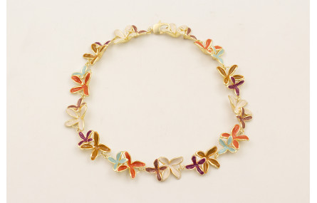 Collar flores dobles esmaltadas turquesa, teja, be